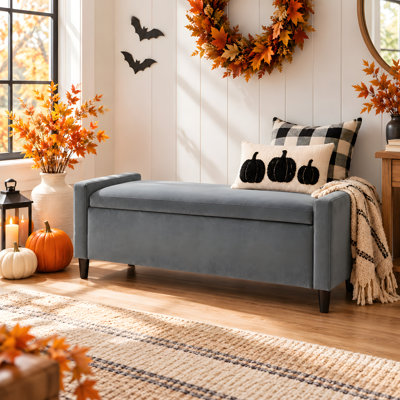 Velvet Upholstered Storage Bench Entryway Bench with Large Storage