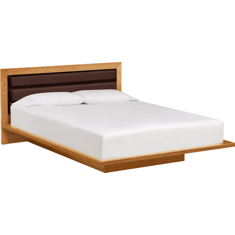 Lit Moduluxe avec tête de lit tapissier de 35 po, Grand lit, Café, Cerisier naturel