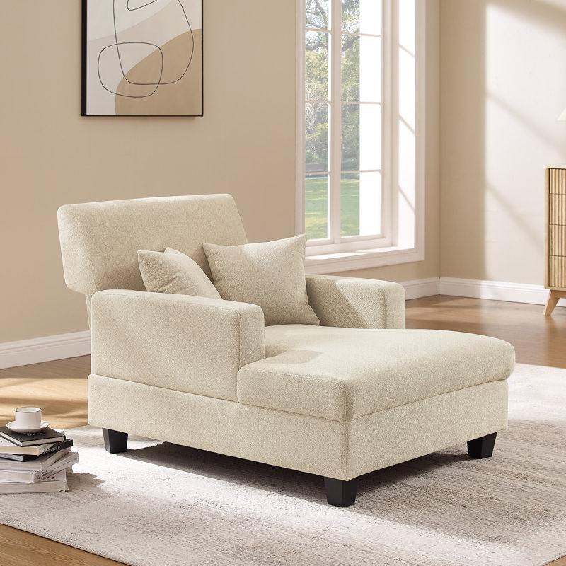 Chaise longue rembourrée en tissu 39,76 po, Chenille avoine