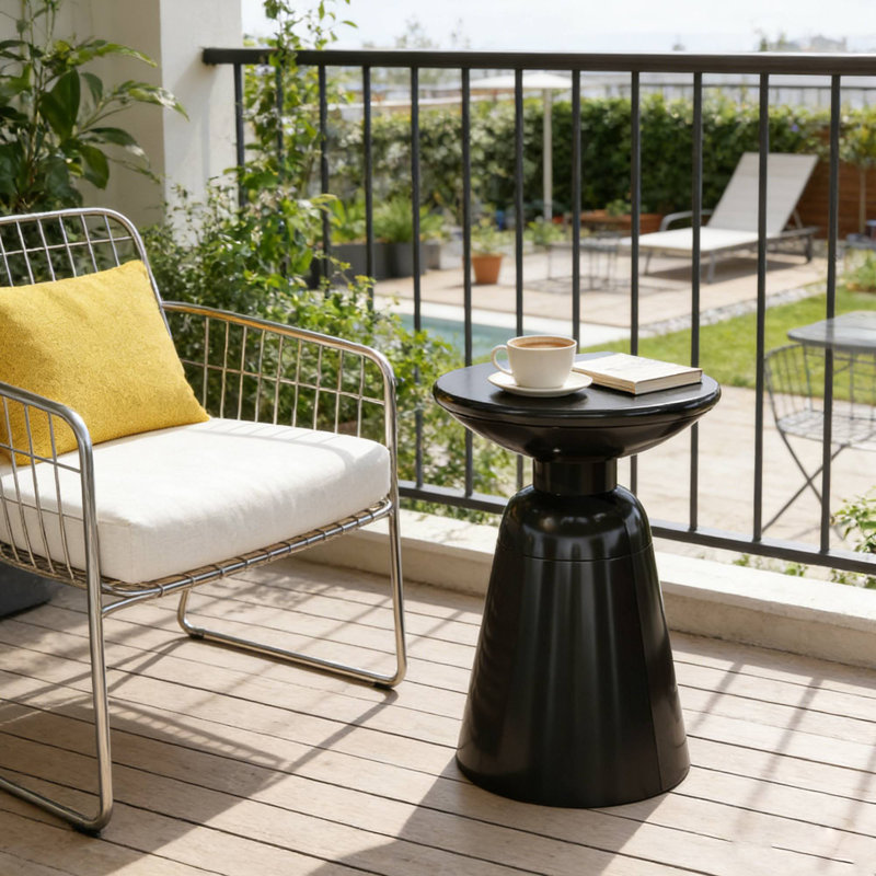 Outdoor Large End Table Perfect For Deck Reading Nooks & Porch Afternoon Tea Sessions, Black