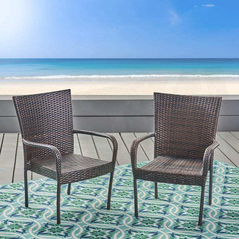 Set Of 2 Acacia Wood Patio Armchair, Brown