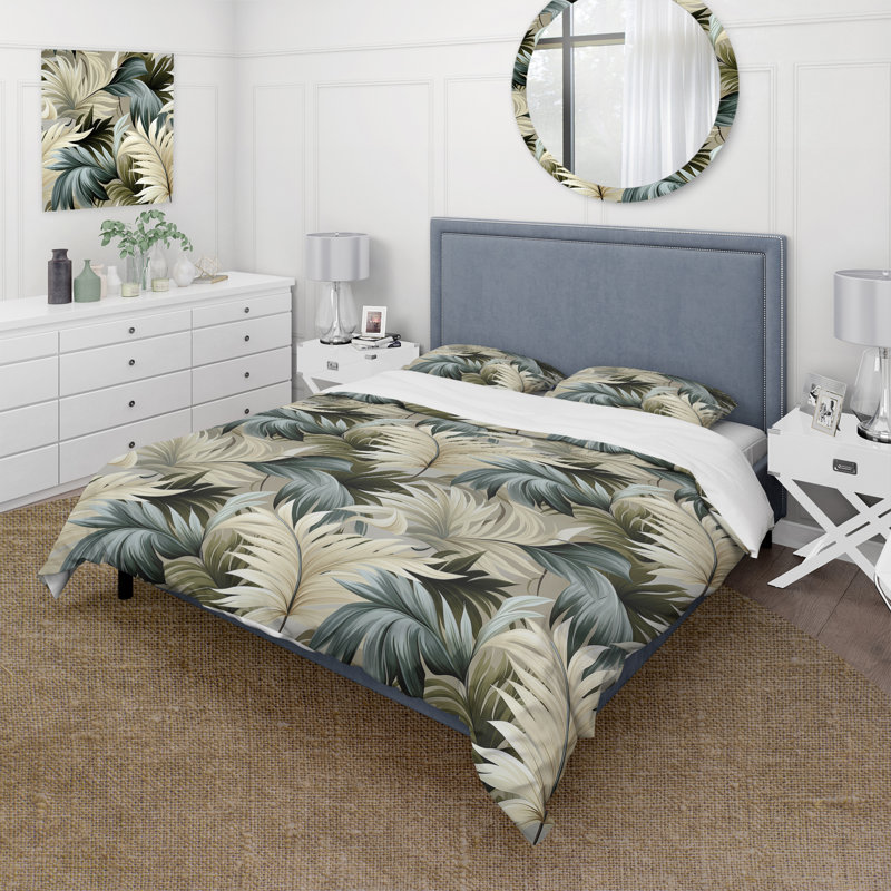 Neutral Oasis Tropical Pattern - Ensemble de housse de couette tropical, Housse de couette pour très grand lit et 2 très