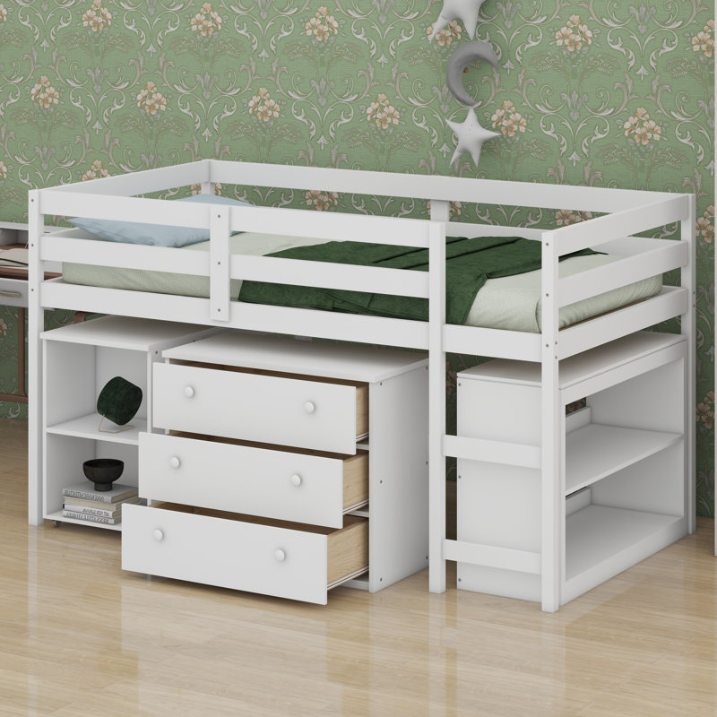 Lit mezzanine avec armoire et portable, Blanc