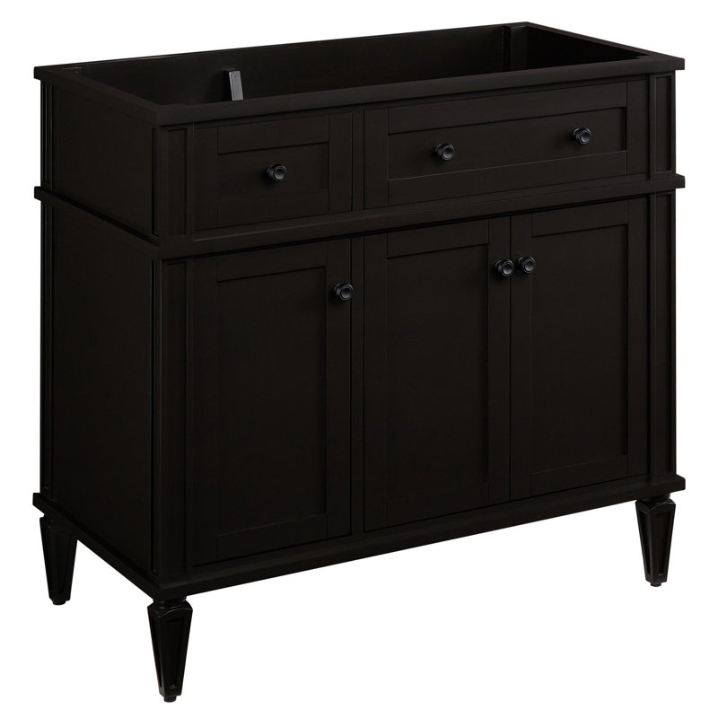 Elmdale 36" Freestanding Mahogany Single Basin Vanity  Oval Undermount Sink - 8" Faucet Holes, Feathered White Quartz, Black