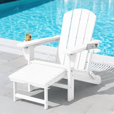 HDPE Foldable Adjustable Outdoor Adirondack Chair With Ottoman and Double Cup Holder