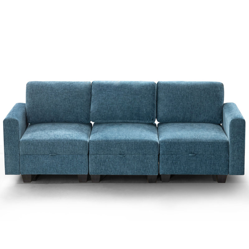 Canapé modulaire à accoudoirs carrés, Chenille bleu