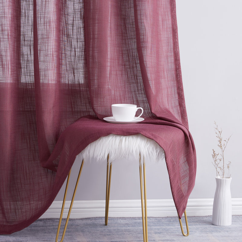 Aleksander Faux Linen Semi Sheer Grommet Curtain Pair, 54" W x 72" L, Burgundy