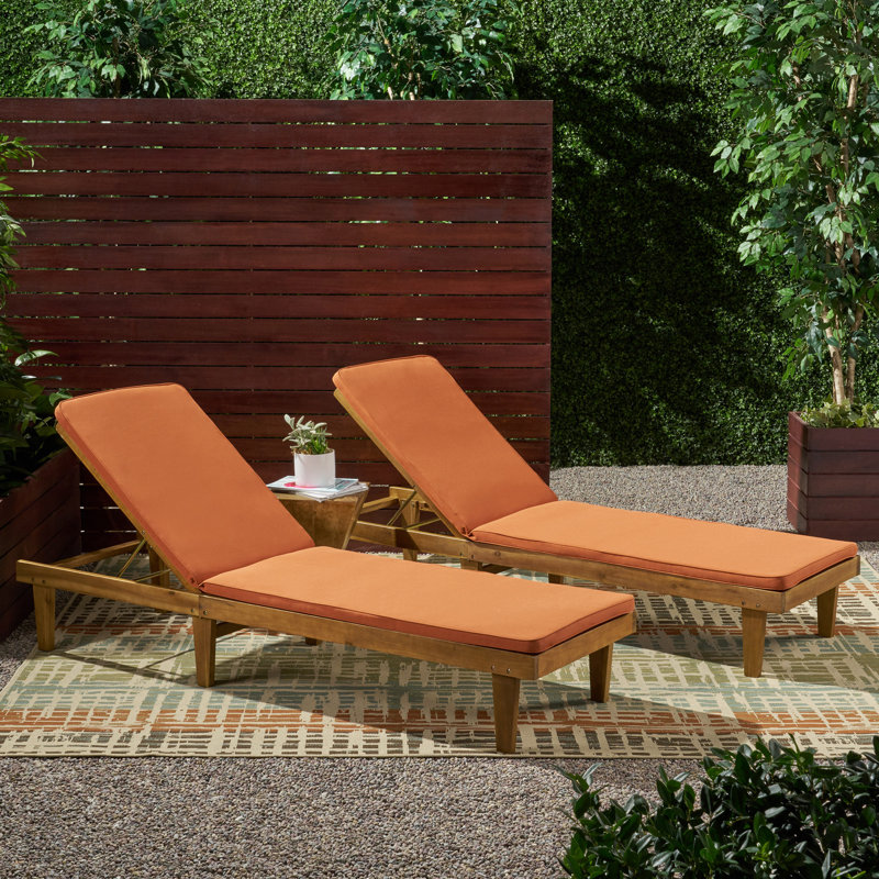 Chaise longue avec coussins Muir Sun, Structure en teck / coussin orange