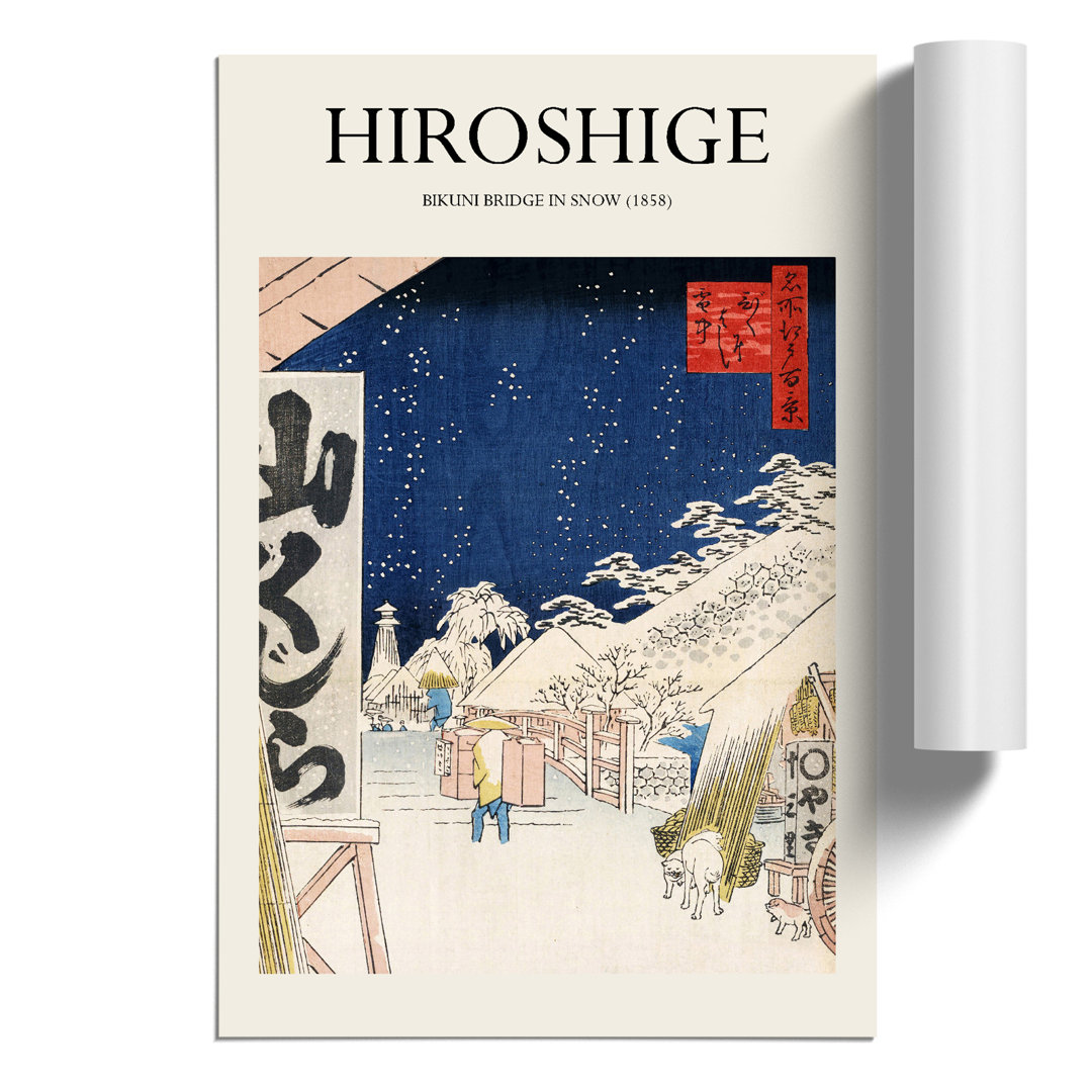 Bikuni Bridge in Snow Print by Utagawa Hiroshige - Frameless Print