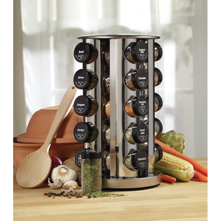 Rotating Spice Rack with 20 Jars & Labels Set - Stainless Steel Revolving  Standing Seasoning Spice Rack Organizer for Cabinet, Kitchen Countertop  (Black) 