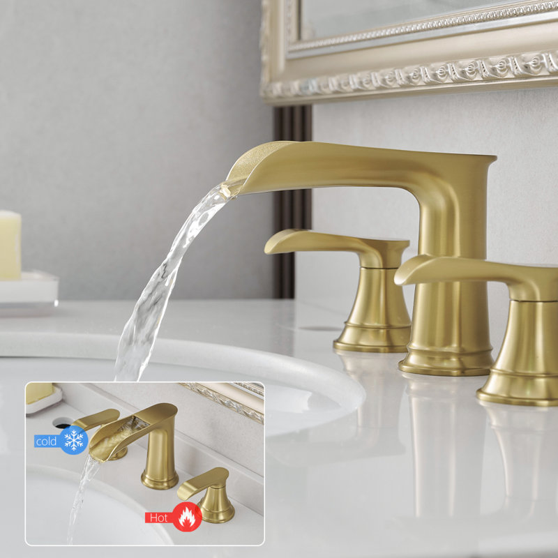 Bathroom Faucets For Sink 3 Hole Nickel Gold 8 Inch Widespread Bathroom Sink Faucet With Pop Up Drain Double Lever Handle Faucet Bathroom Vanity Faucet Basin Mixer Tap Faucet With Hose