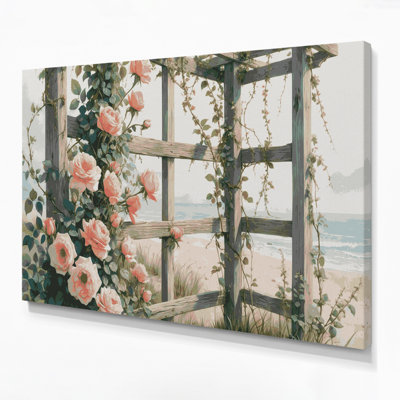 «Coastal Beach Rose», art mural gris sur toile