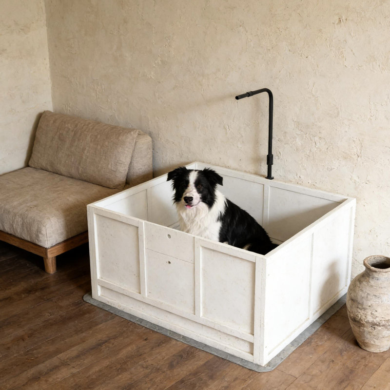 Parc pour animaux de compagnie pour chiens avec rampe à cochons pour chiots, porte facile à utiliser, coussin de nettoyage, régulation de la température du support rétractable, boîte pour chien avec structure scellée par le vent, porte à hauteur réglable