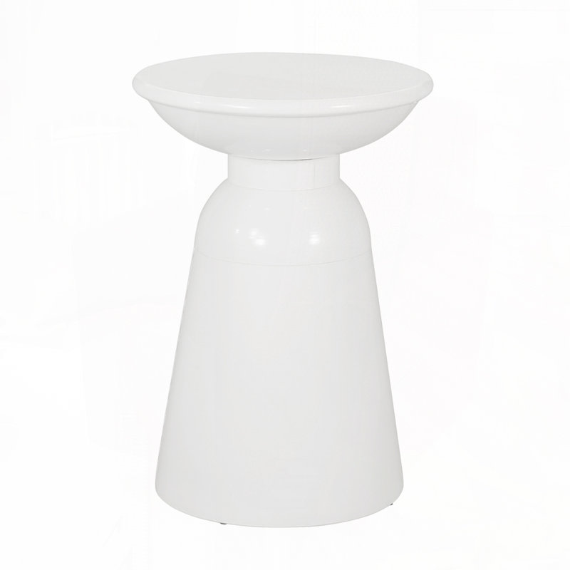 Table d'appoint de patio avec plateau rond et base en métal, Blanc