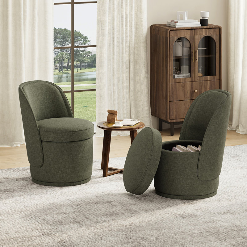 Fauteuil d'appoint pivotant rembourré avec rangement, sans assemblage requis, Vert
