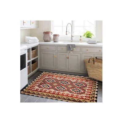 Machine Washable  Multicolor Ethnic Pattern Detail Woven Base Modern Decorative Rug
