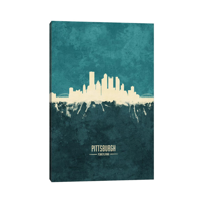 «Pittsburgh Pennsylvania Skyline» par Michael Tompsett, reproduction d'art sur toile tendue, H 12 po x l 8 po x P 0,75 po