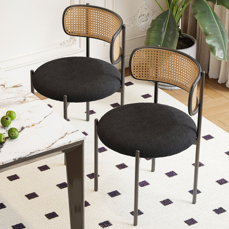 Ambri Rattan Back Fabric Upholstered Side Chair, Black, 2