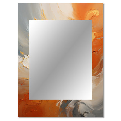 Golden Orange Surge - Abstract Spirals Large Mirror, Modern Unique Wall Mirror Decor, Printed Metal Art