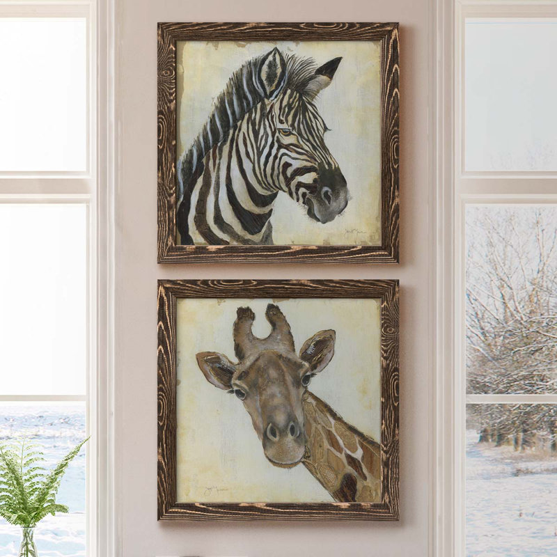 Motif zébré - ensemble de 2 peintures sur toile encadrées, H 20 po x l 40 po x P 1,5 po, Encadré de bois de noyer