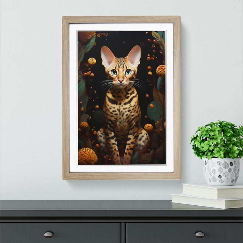Bengal Cat Surrealism - Framed Print, Oak Framed, 64cm H x 46cm W x 2cm D