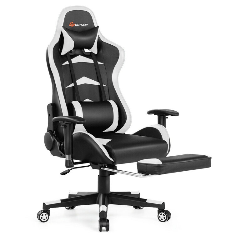 Adjustable Reclining Ergonomic Faux Leather Swiveling PC & Racing Game Chair with Footrest The Twillery Co. Color: White