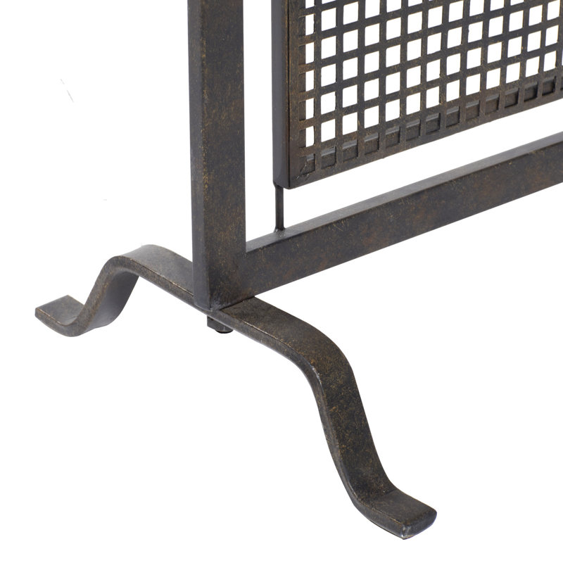 Metal Suspended Grid Single Panel Geometric Fireplace Screen with Bolted Detailing, Black