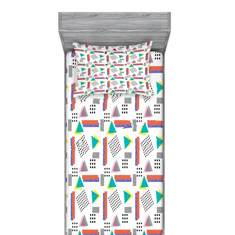 Twin XL White Geometric Print Microfiber Sheet Set