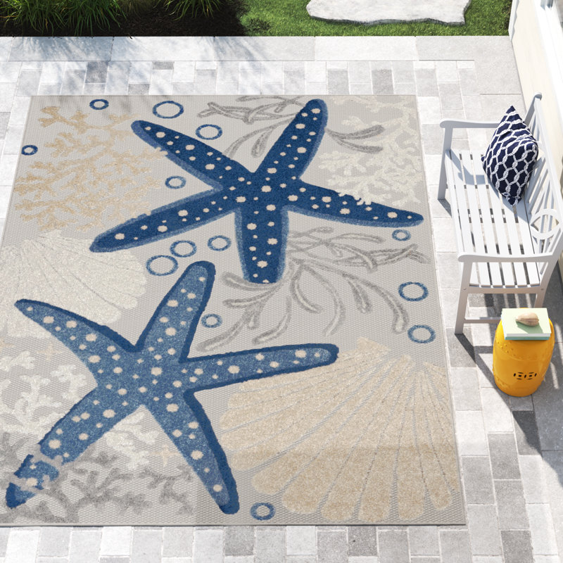 Tapis d'intérieur / extérieur bleu / gris Aarav, Rectangle 9 pi 6 po x 13 pi