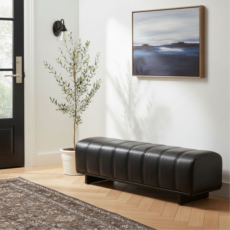 Banc de salle à manger élégant et rembourré noir, sièges multiples spacieux avec pieds en bois d'hévéa, pour les salles à manger, les salons et les entrées