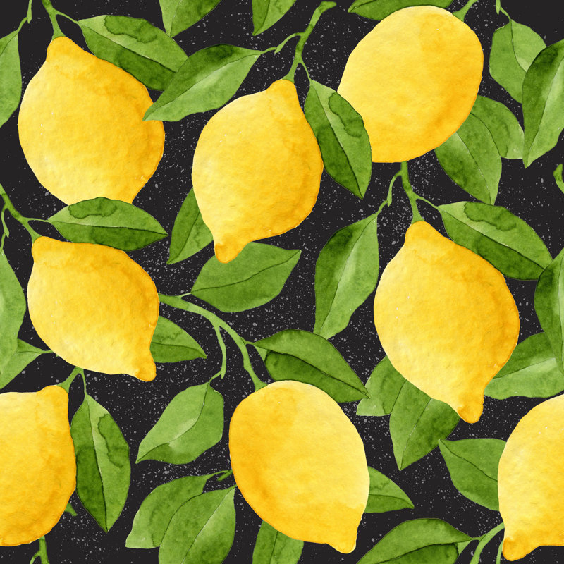 Motif de citrons Levyn Watercolor par Helga_Wigandt, H 12 po x l 12 po