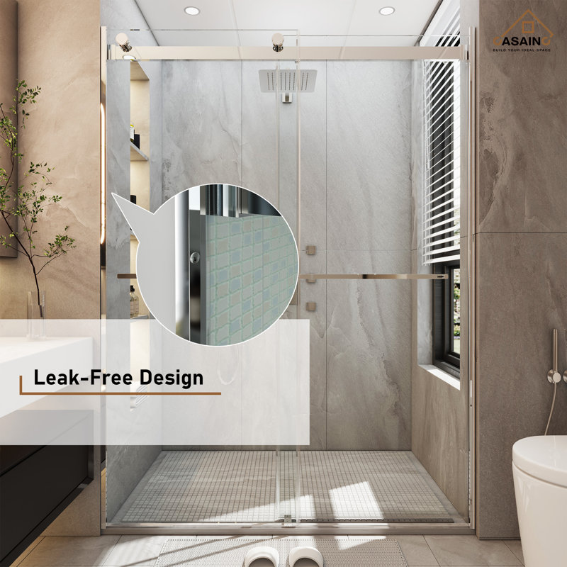 Chrome Frameless Double Sliding Shower Door with Clear Glass