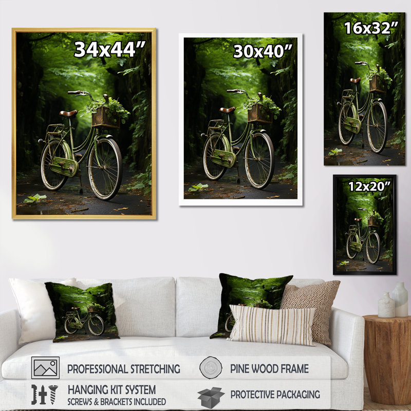 " Emerald Excursion Bicycle I ", Silver Picture Framed, 32" H x 24" W x 1" D