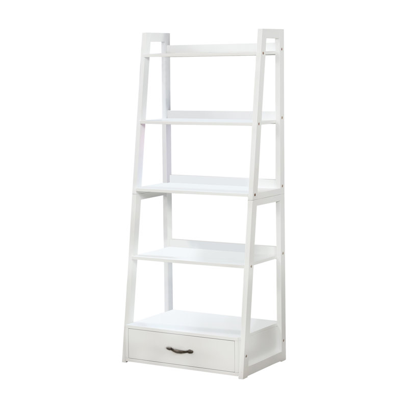 Deivi 63.5"H x 26"W Ladder Bookcase with Drawer, White