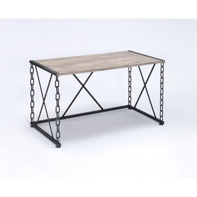 Console Table In Rustic Oak And Antique Black, Rectangular With Wood Metal Style Desk, & Leg Joining