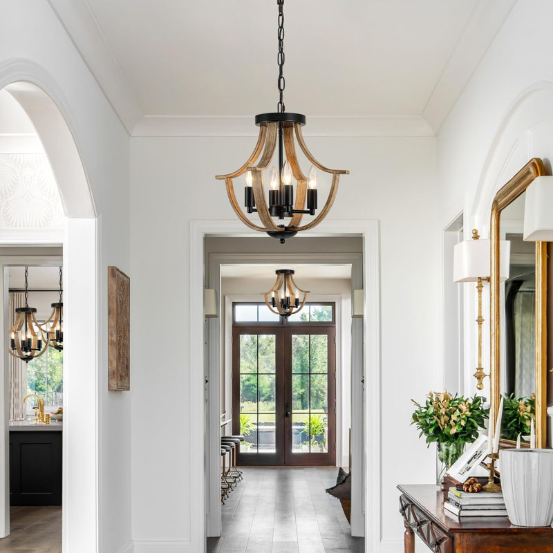 Black and Faux Wood Empire Chandelier with Adjustable Chain