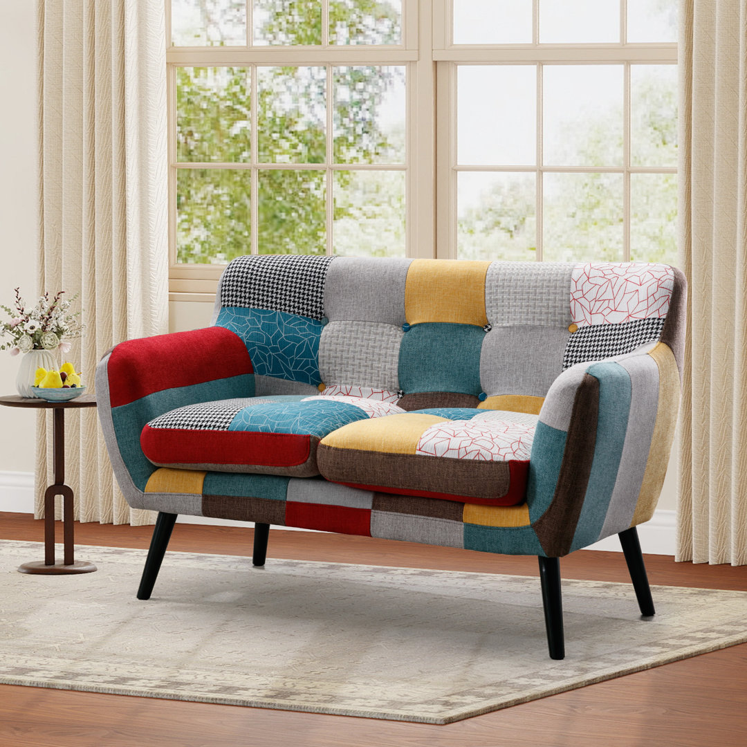 51.2'' Wide Stylish Vintage Linen Upholstered Tufted Loveseat with Wooden Legs George Oliver