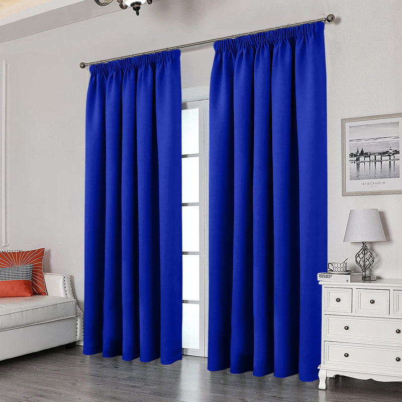Blackout Pencil Pleat Curtains - Thermal Insulated, Light Blocking Window Drapes, Navy, 228cm Width x 228cm Drop