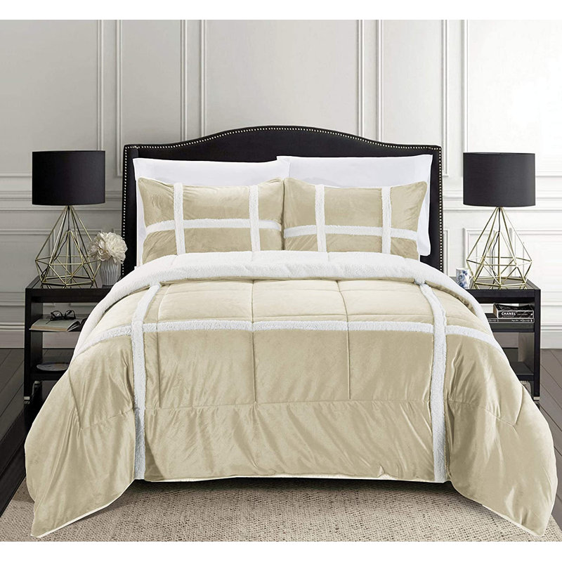 Ensemble d'édredon en microfibre 3 pièces Teter, Très grand, Taupe