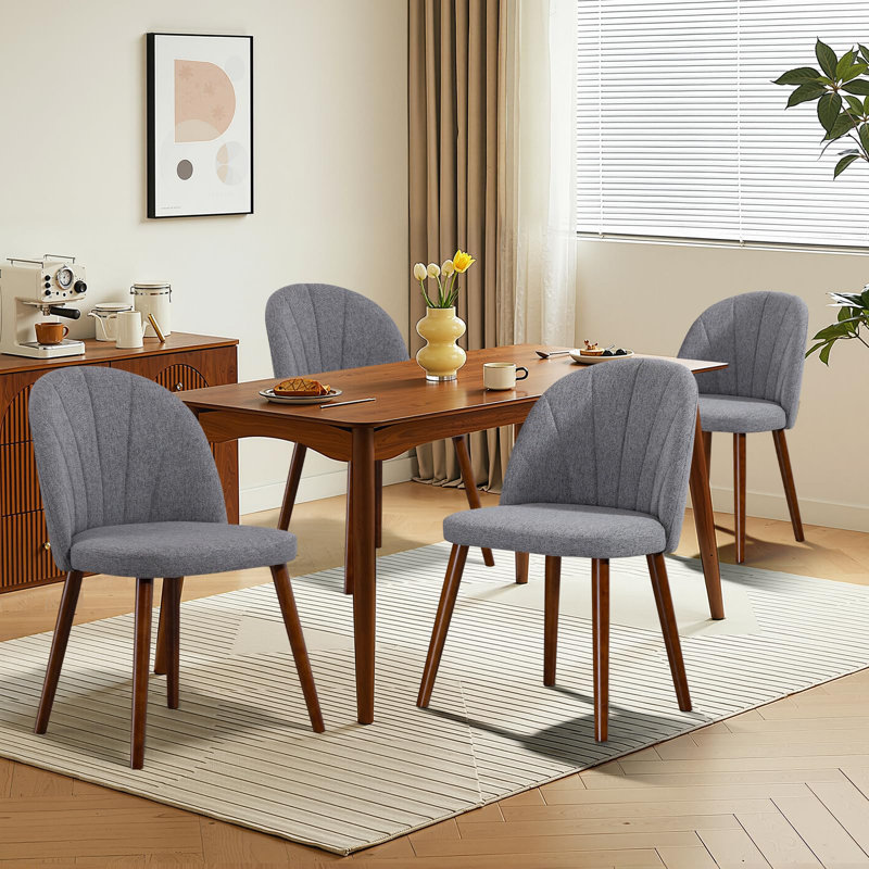 Linen Upholstered Side Chair with Solid Wood Legs (Set of 2), Gray