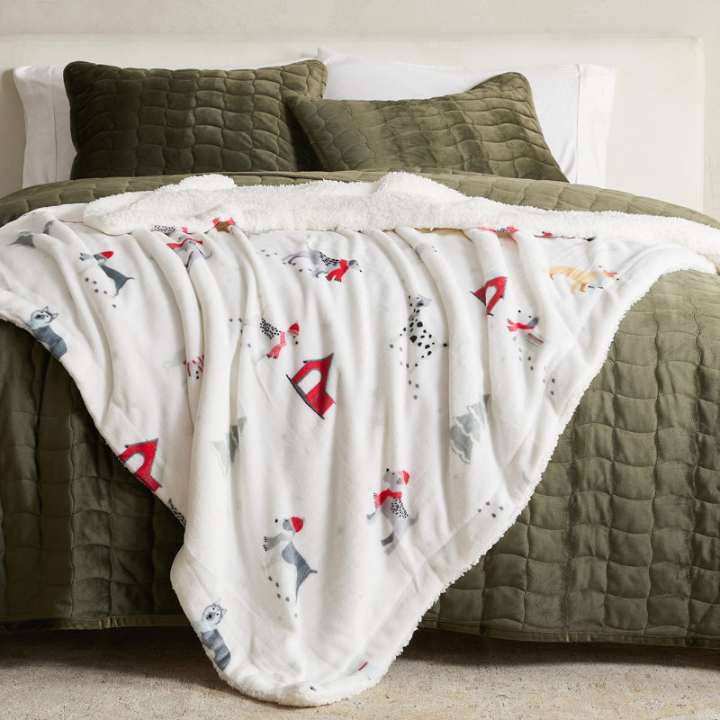 Jeté réversible ultra doux en peluche, Chiots dans la neige