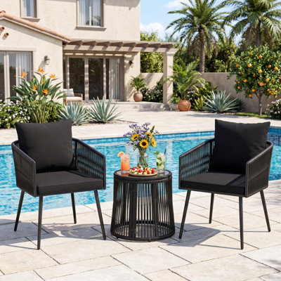 3-Piece All-Weather Outdoor Patio Furniture Set, Water-Resistant Thick Padded Cushions & Rust-Proof Reinforced Frame, UV-Fade Resistant Fabric