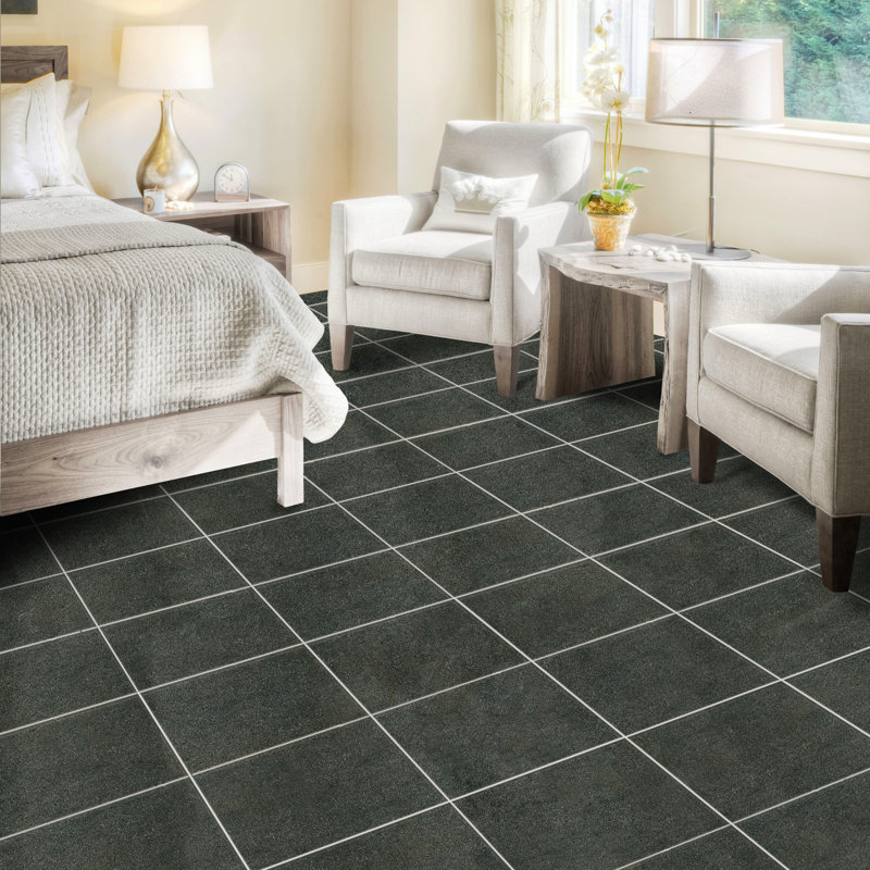 Storm 12'' W x 12'' L Porcelain Stone Look Singular Tile, Charcoal