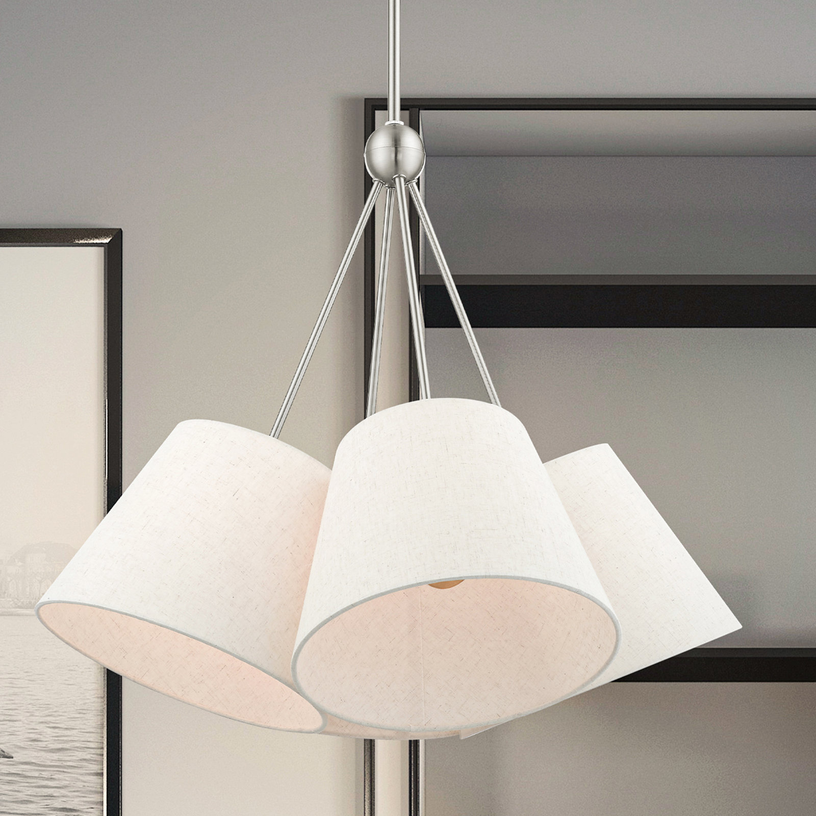 Grove 4-Light Chandelier, Brushed Nickel, Oatmeal
