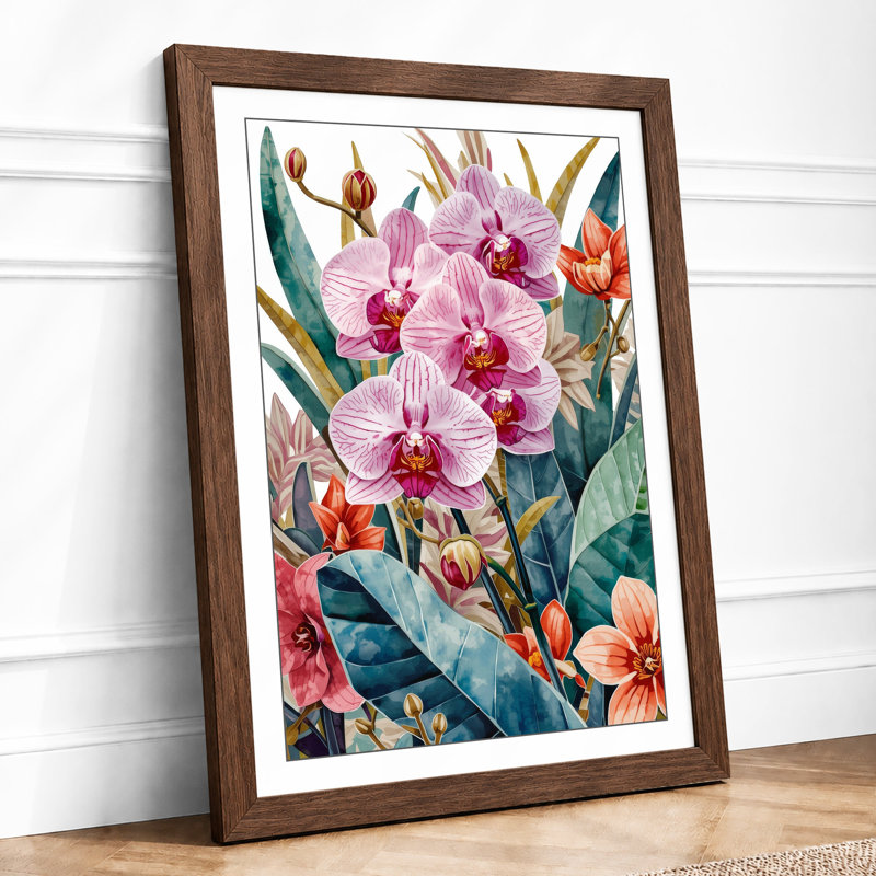 Orchid Study Botanical - Framed Print, A3 - 42.0 x 29.7 cm, Walnut
