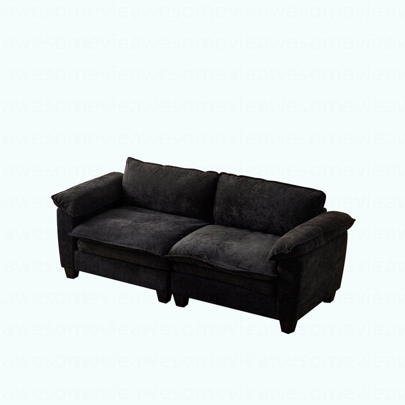 Grand canapé-lit de luxe avec causeuse en chenille noir Living Furniture, Noir