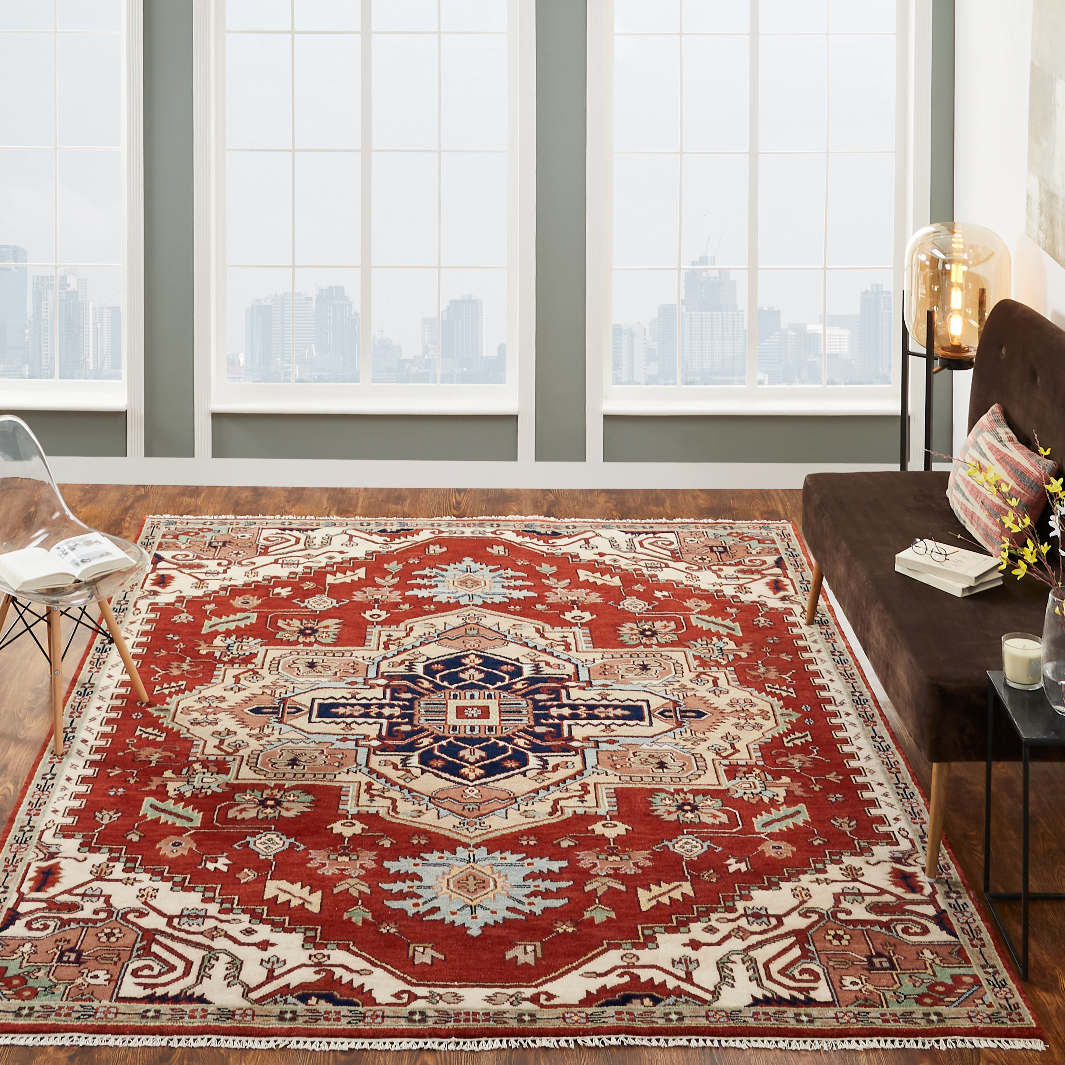 Real Aangola Rug Bungalow Rose Vallelunga Oriental Hand-Knotted Wool Area Rug in Rust ...