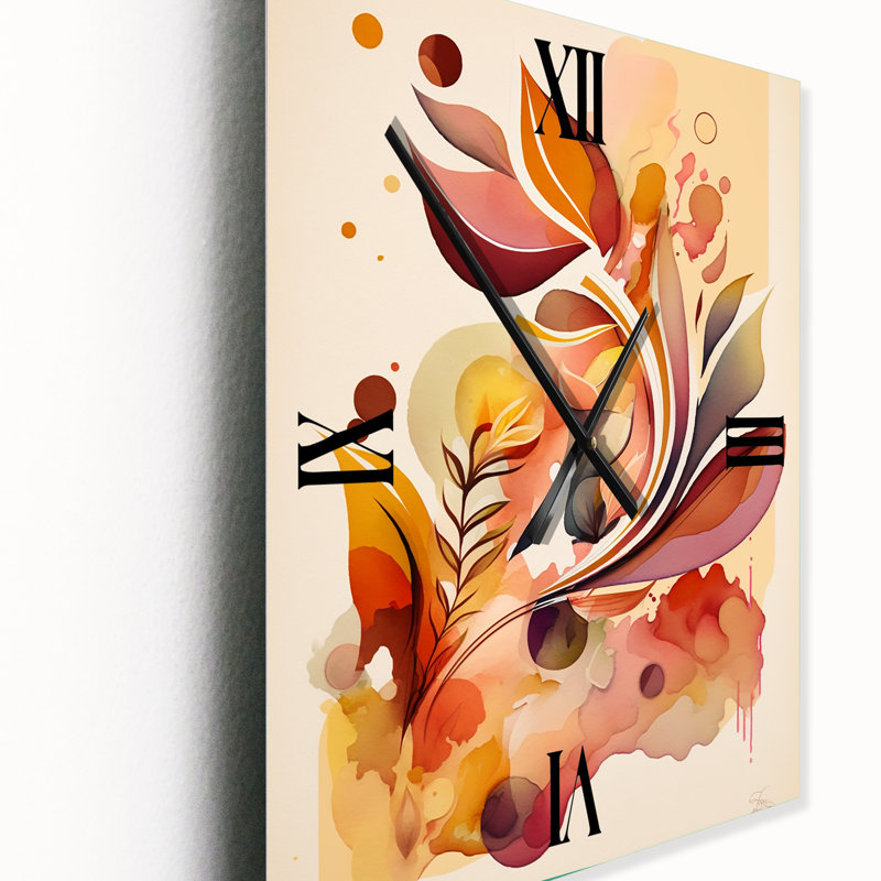 Horloge murale fleurs abstraites, H 32 po x l 16 po x P 1 po