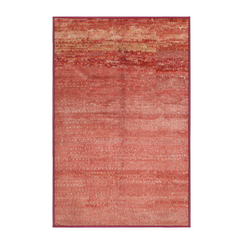 Tapis de zone rouge/rose contemporaine, Rectangle 5 pi x 7 pi