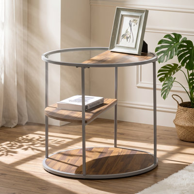 Orrin 24" W x 24" D x 24" H 3-Tier Walnut and Gray End Table